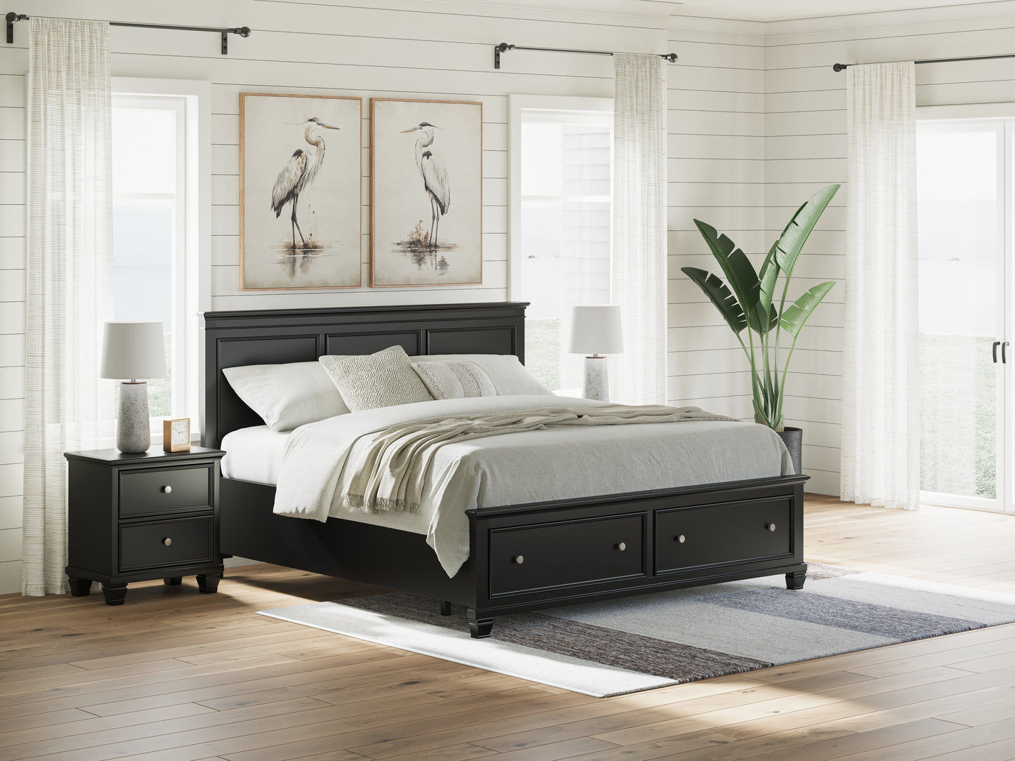 Cassel Furniture Outlet - Ashley Furniture - Lanolee Bedroom - King Panel Storage Bed / Black - B687B19