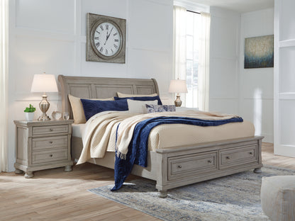Cassel Furniture Outlet - Ashley Furniture - Lettner Bedroom - California King Sleigh Bed with 2 Storage Drawers / Light Gray - B733B9