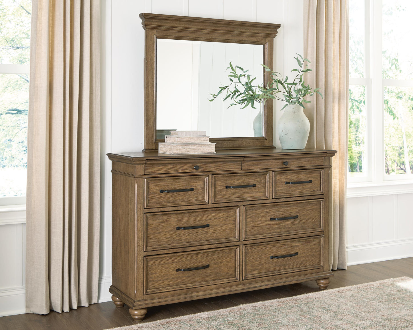 Cassel Furniture Outlet - Ashley Furniture - Karallin Bedroom - Dresser and Mirror / Medium Brown - PCB782B1