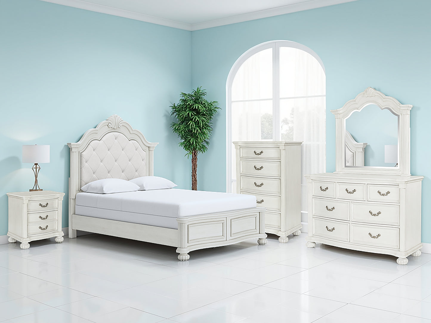 Cassel Furniture Outlet - Ashley Furniture - Montelaine Bedroom - Queen Upholstered Panel Bed / Antique White - B795B2