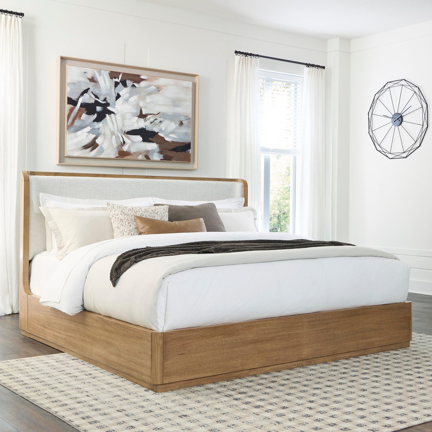 Cassel Furniture Outlet - Ashley Furniture - Pamaria Bedroom - California King Upholstered Panel Bed / Light Brown - PCB802B8