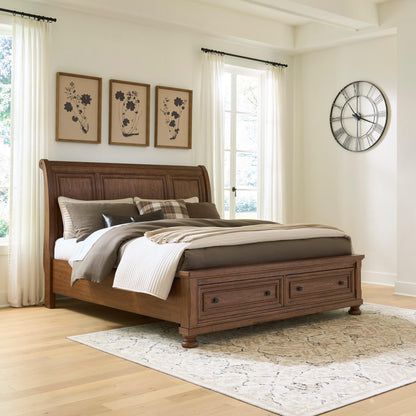 Cassel Furniture Outlet - Ashley Furniture - Zackaryn Bedroom - King Sleigh Storage Bed / Warm Brown - PCB807B7