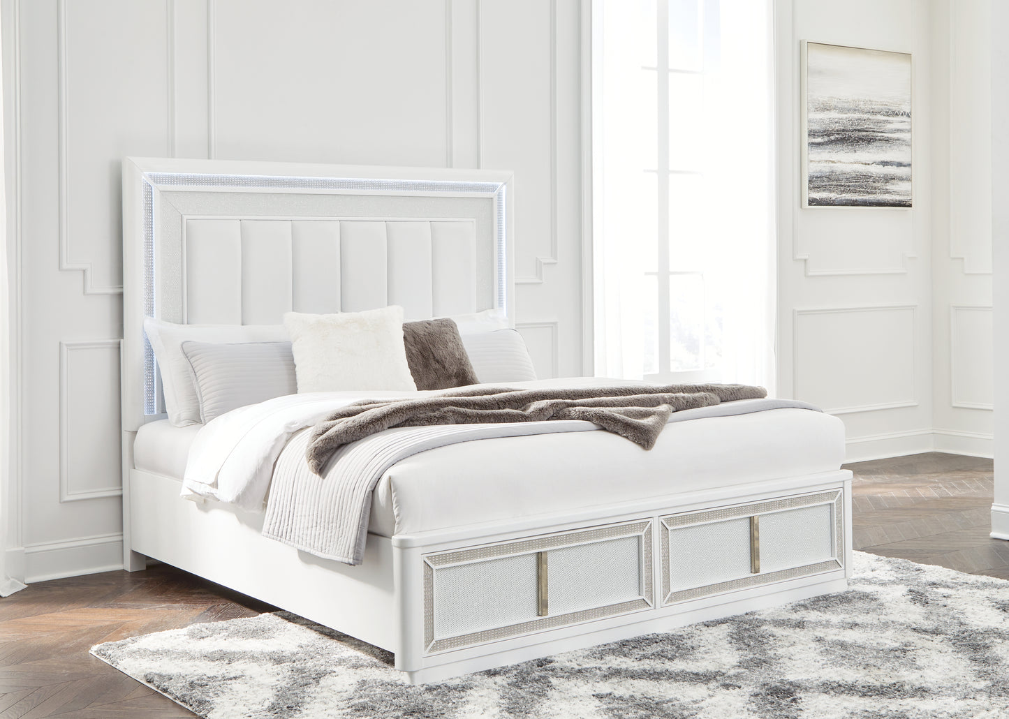 Cassel Furniture Outlet - Ashley Furniture - Chalanna Bedroom - California King Upholstered Storage Bed / White - B822B5