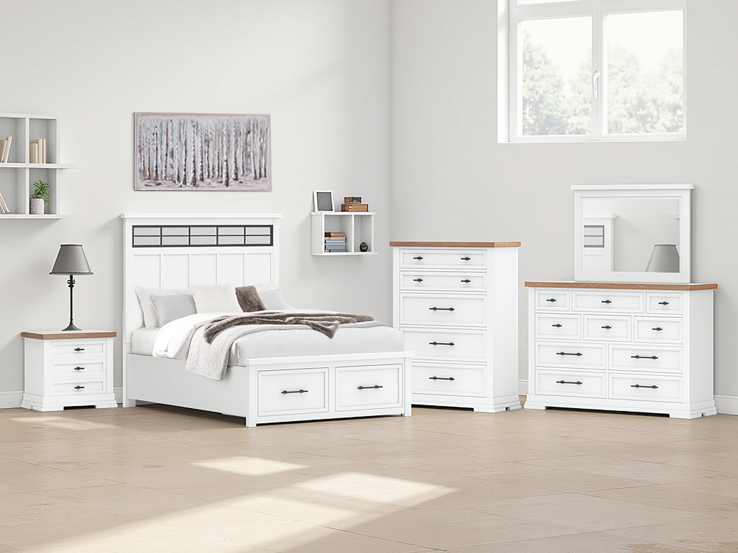 Cassel Furniture Outlet - Ashley Furniture - Ashbryn Bedroom - Queen Panel Storage Bed / White/Natural - B844B2