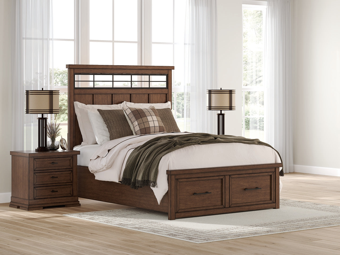 Cassel Furniture Outlet - Ashley Furniture - Taffenbrook Bedroom - Queen Panel Storage Bed / Medium Brown - B849B2