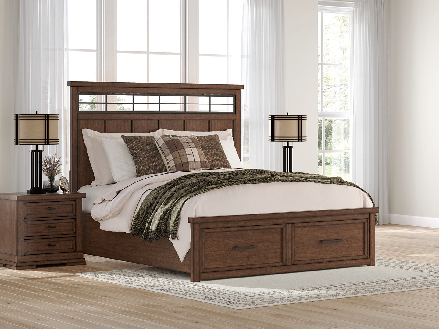 Cassel Furniture Outlet - Ashley Furniture - Taffenbrook Bedroom - King Panel Storage Bed / Medium Brown - B849B4