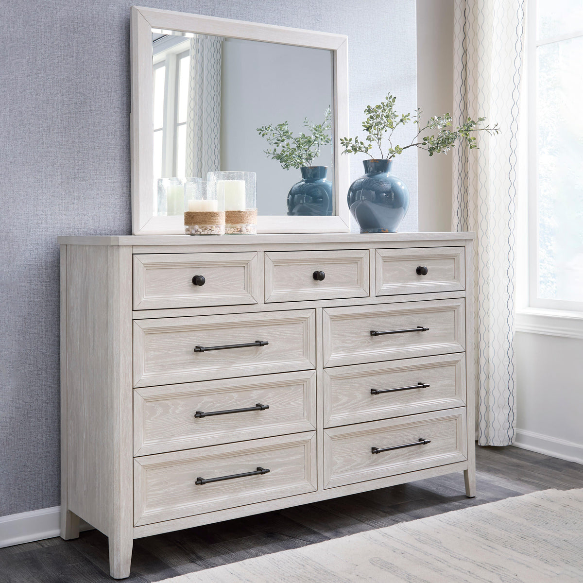 Cassel Furniture Outlet - Ashley Furniture - Darbonton Bedroom - Dresser and Mirror / Dove White - PCB853B1