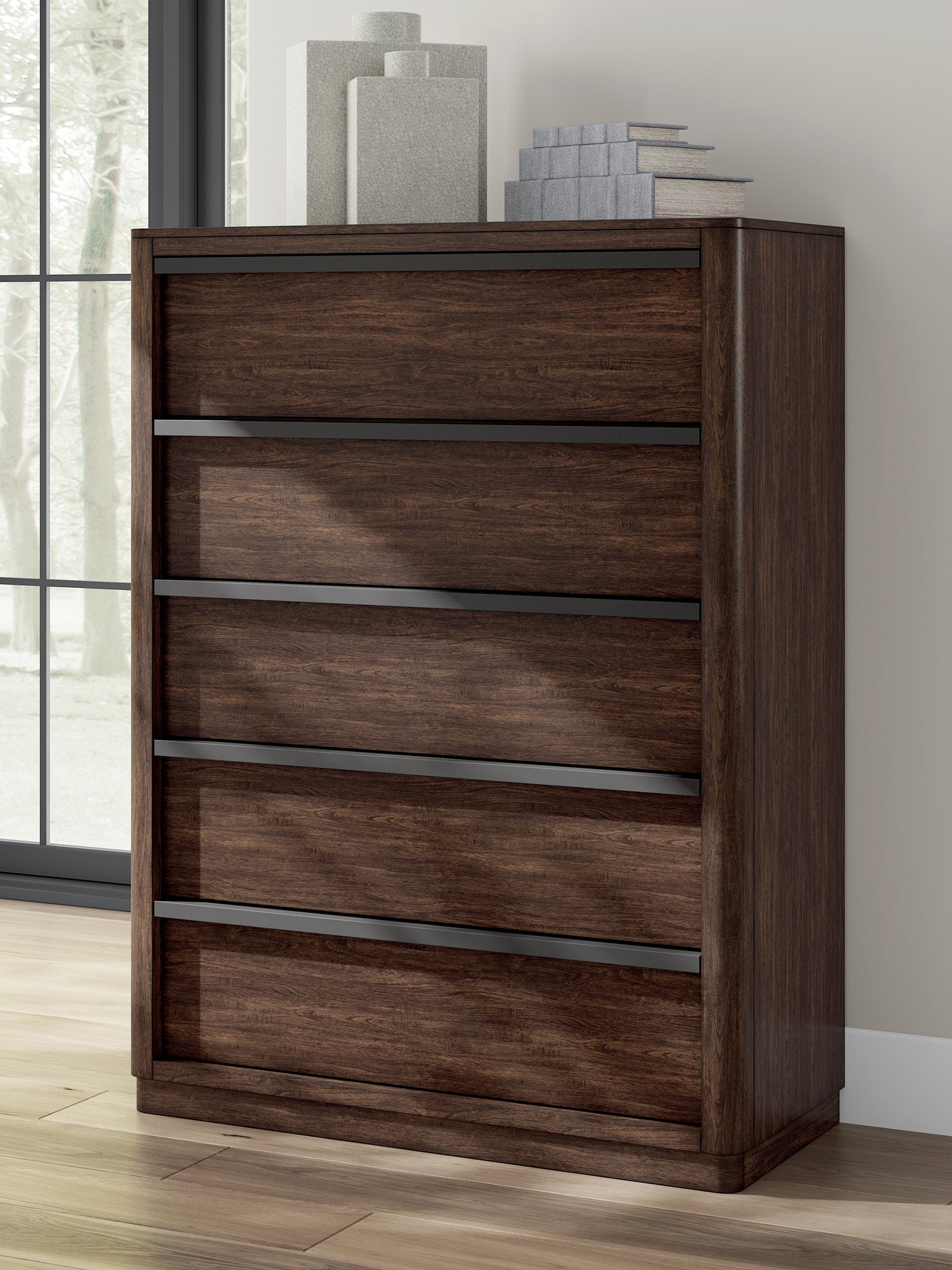 Cassel Furniture Outlet - Ashley Furniture - Dilenno Bedroom - Five Drawer Chest / Dark Brown - PCB857-46