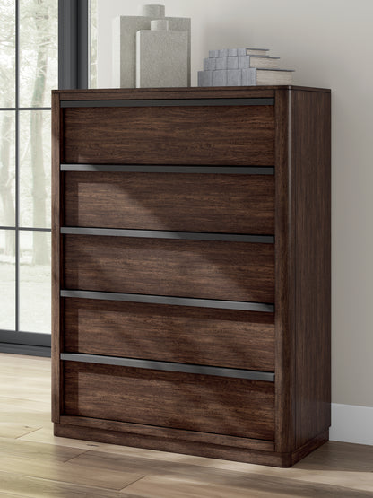 Cassel Furniture Outlet - Ashley Furniture - Dilenno Bedroom - Five Drawer Chest / Dark Brown - PCB857-46