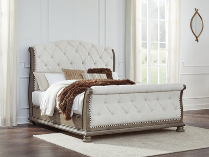 Cassel Furniture Outlet - Ashley Furniture - Ardenfield Bedroom - California King Upholstered Sleigh Bed / Light Brown - B944B5