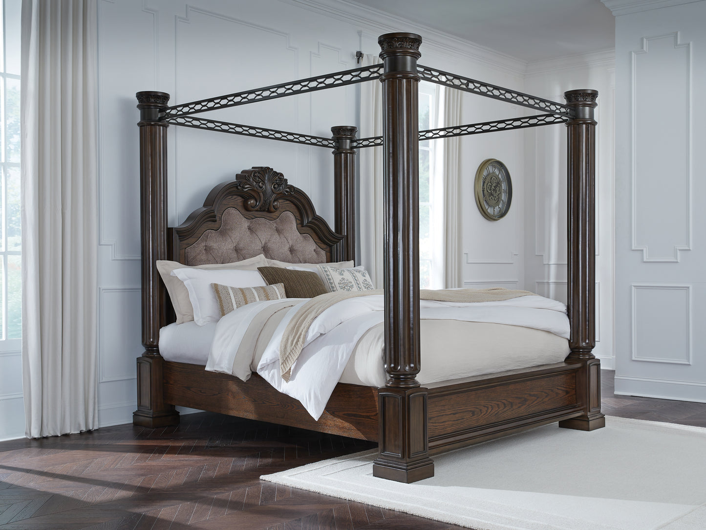 Cassel Furniture Outlet - Ashley Furniture - Maylee Bedroom - Queen Canopy Bed / Dark Brown - B947B8