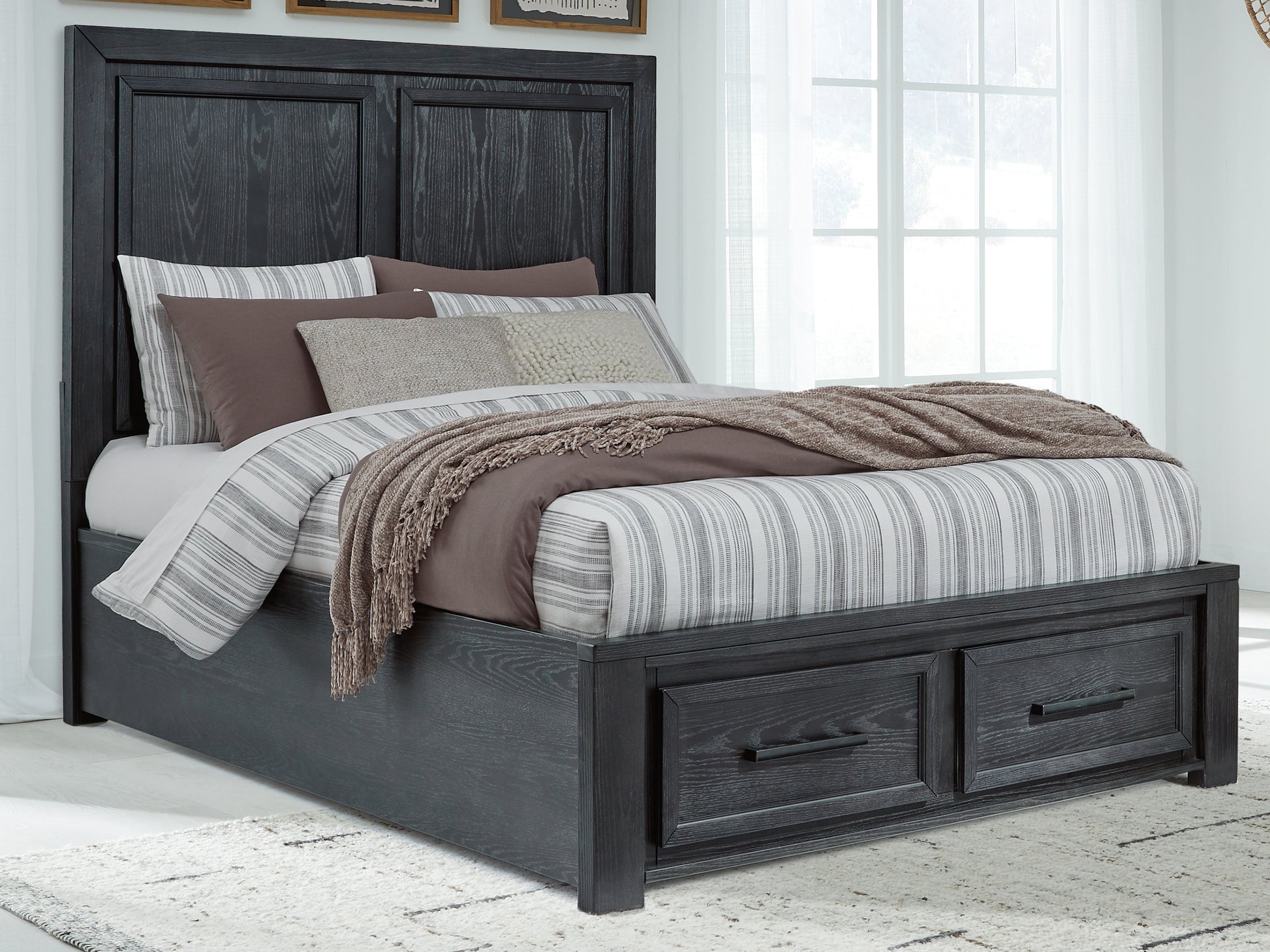 Cassel Furniture Outlet - Ashley Furniture - Foyland Bedroom - Queen Panel Storage Bed / Black/Brown - B989B2