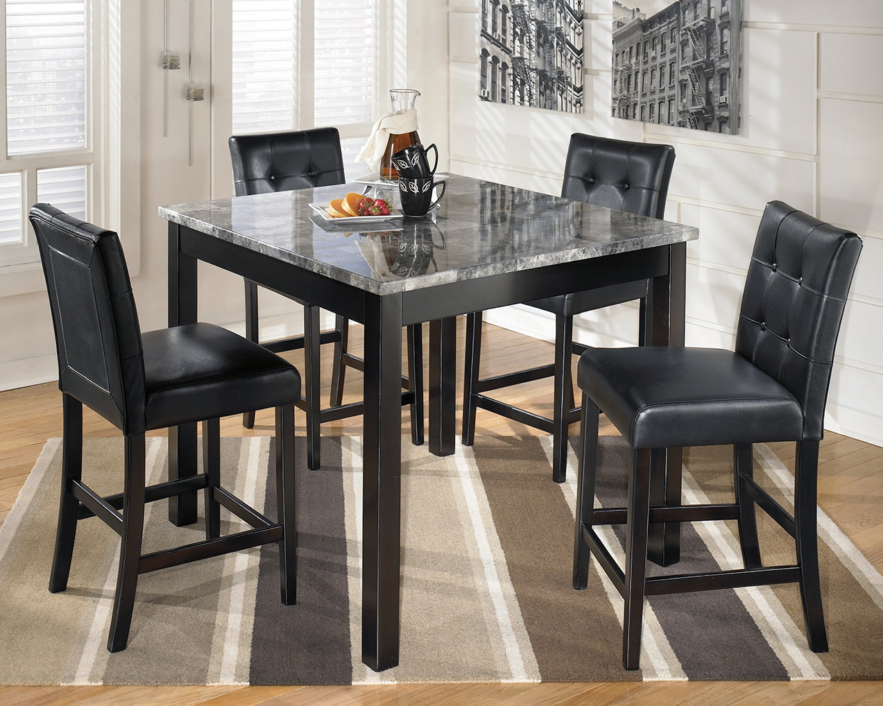 Cassel Furniture Outlet - Ashley Furniture - Maysville Dining Room - Square Counter TBL Set (5/CN) / Black - D154-223