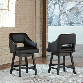 Cassel Furniture Outlet - Ashley Furniture - Tallenger Dining Room - Counter Height Bar Stool (Set of 2) / Black/Dark Brown - D380-924X2