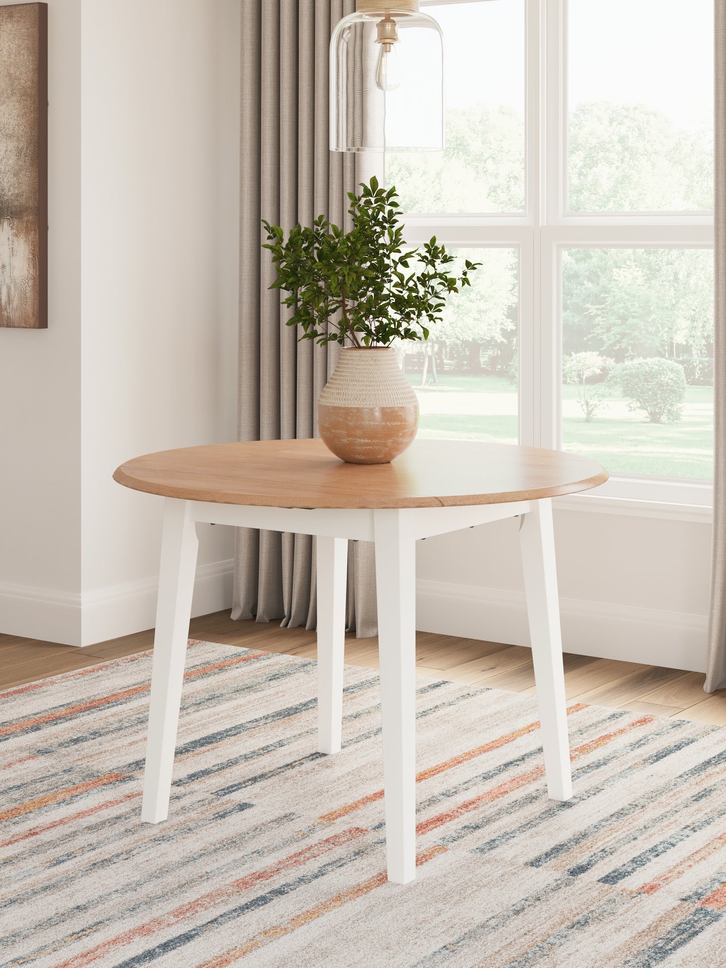 Cassel Furniture Outlet - Ashley Furniture - Gesthaven Dining Room - Round DRM Drop Leaf Table / Natural/White - D398-15