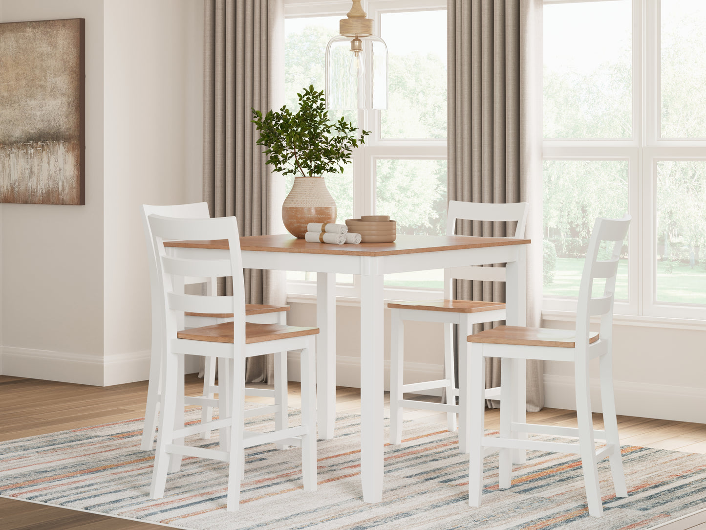 Cassel Furniture Outlet - Ashley Furniture - Gesthaven Dining Room - DRM Counter Table Set (5/CN) / Natural/White - D398-223