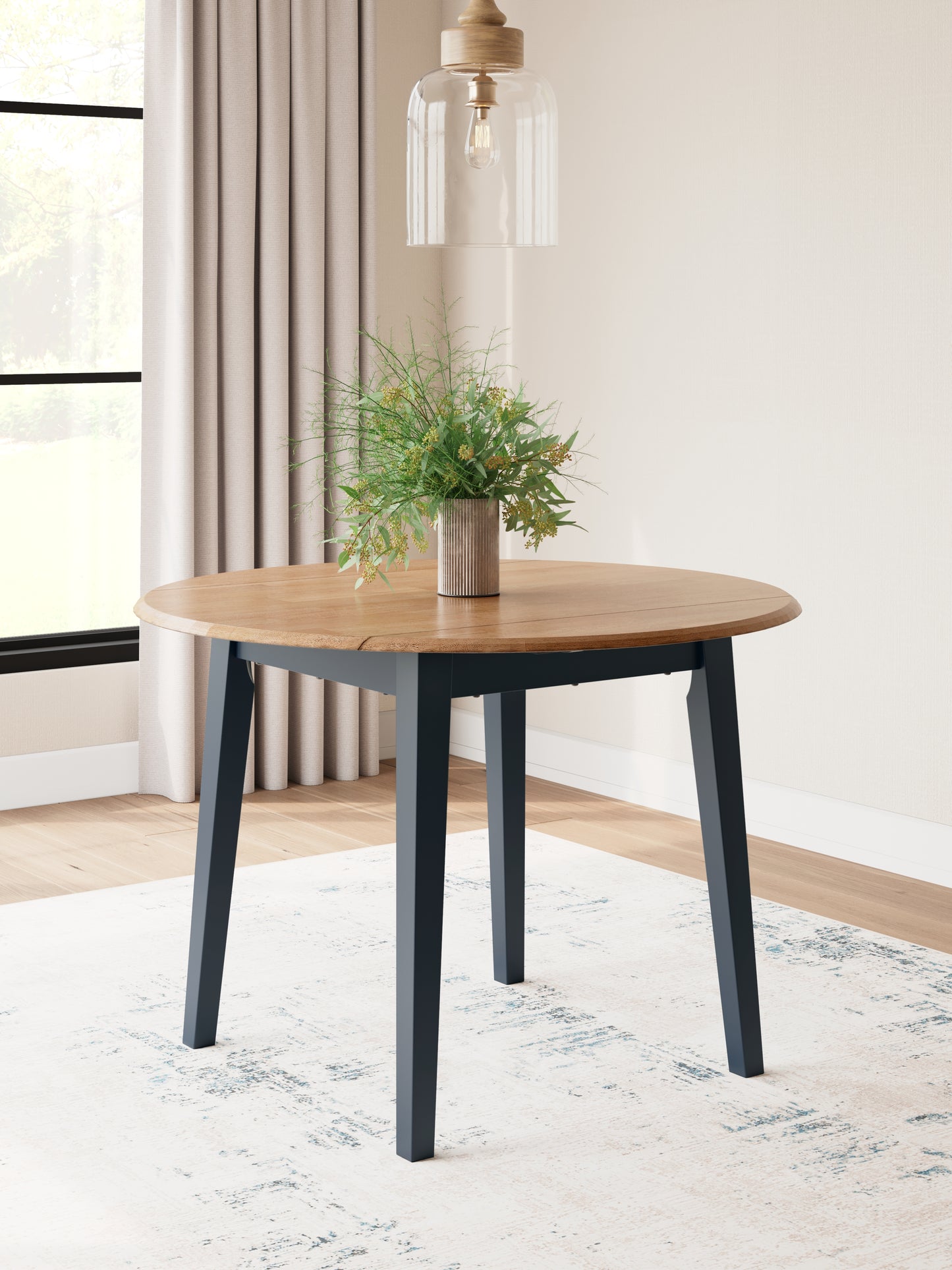 Cassel Furniture Outlet - Ashley Furniture - Gesthaven Dining Room - Round DRM Drop Leaf Table / Natural/Blue - D399-15