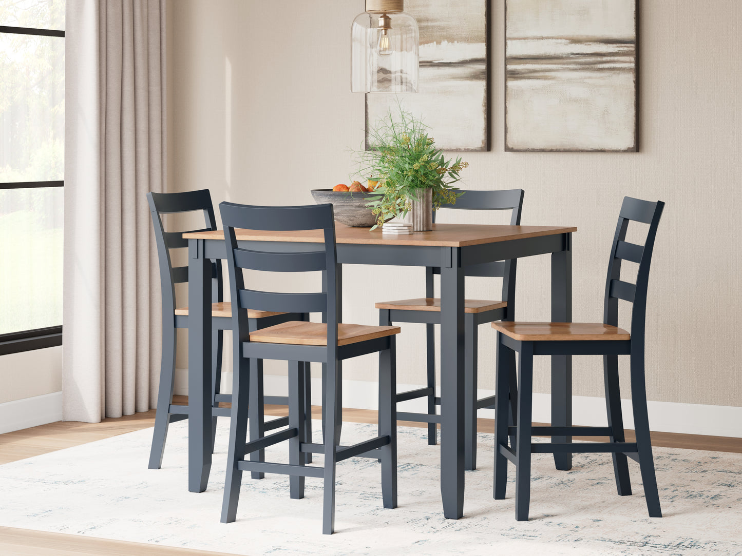 Cassel Furniture Outlet - Ashley Furniture - Gesthaven Dining Room - DRM Counter Table Set (5/CN) / Natural/Blue - D399-223