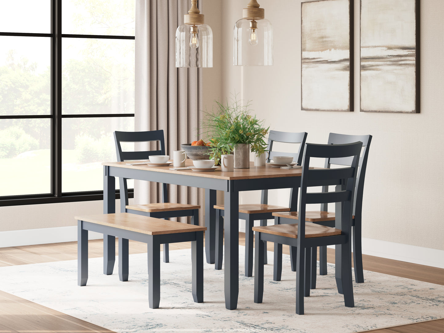 Cassel Furniture Outlet - Ashley Furniture - Gesthaven Dining Room - Dining Room Table Set (6/CN) / Natural/Blue - D399-325