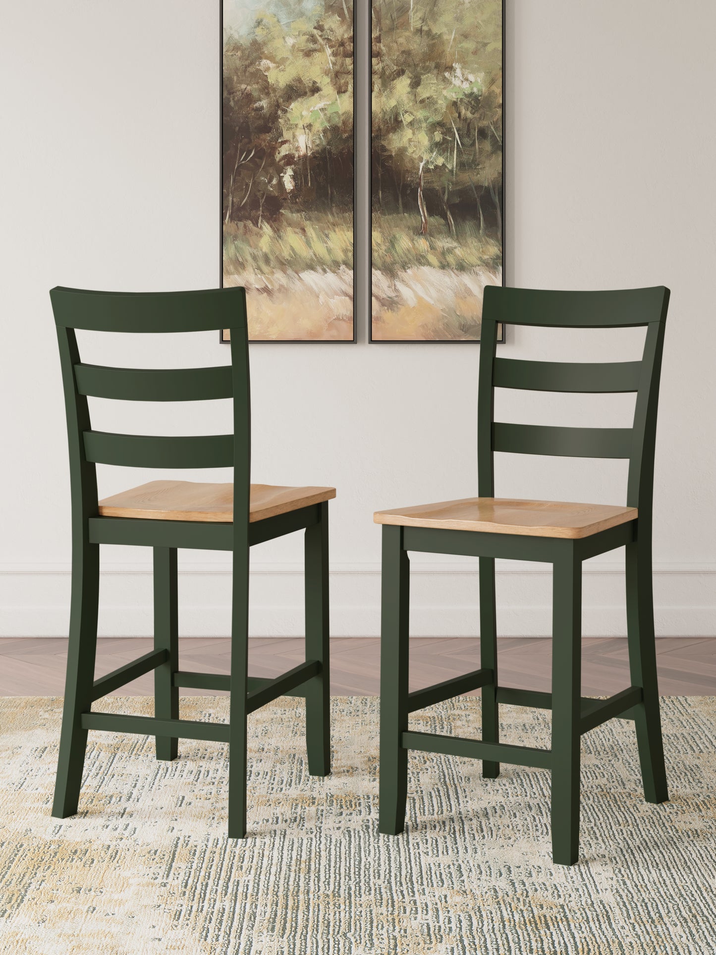 Cassel Furniture Outlet - Ashley Furniture - Gesthaven Dining Room - Counter Height Barstool (Set of 2) / Natural/Green - D401-124X2