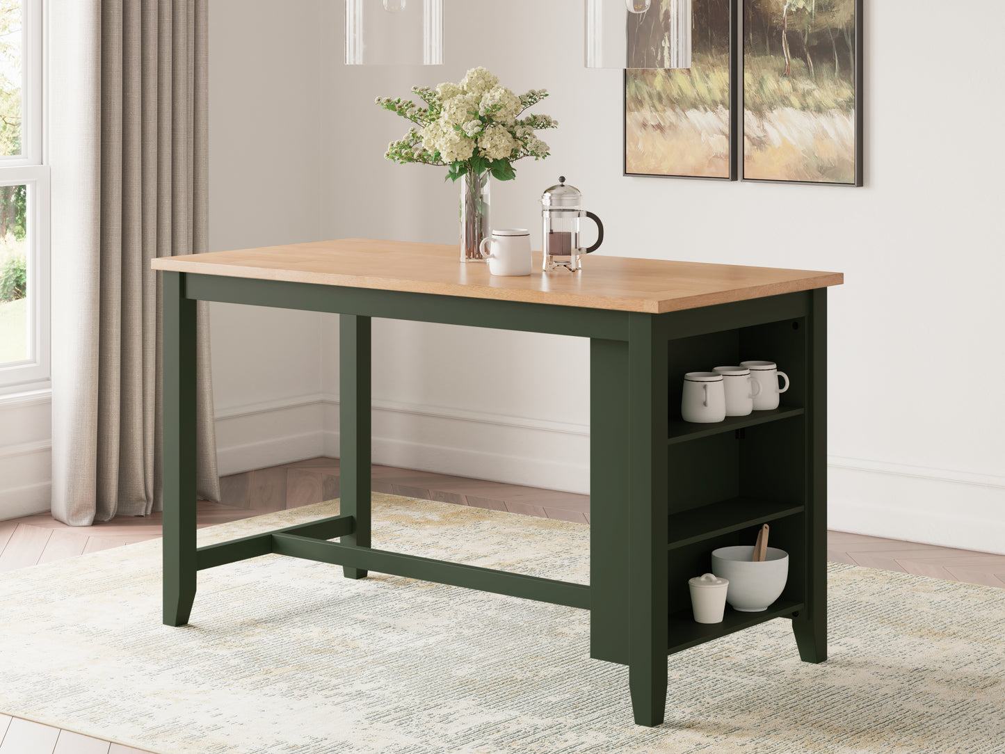 Cassel Furniture Outlet - Ashley Furniture - Gesthaven Dining Room - RECT Dining Room Counter Table / Natural/Green - D401-13