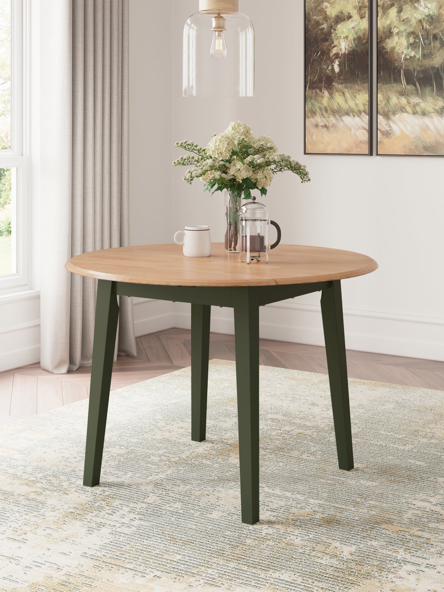 Cassel Furniture Outlet - Ashley Furniture - Gesthaven Dining Room - Round DRM Drop Leaf Table / Natural/Green - D401-15