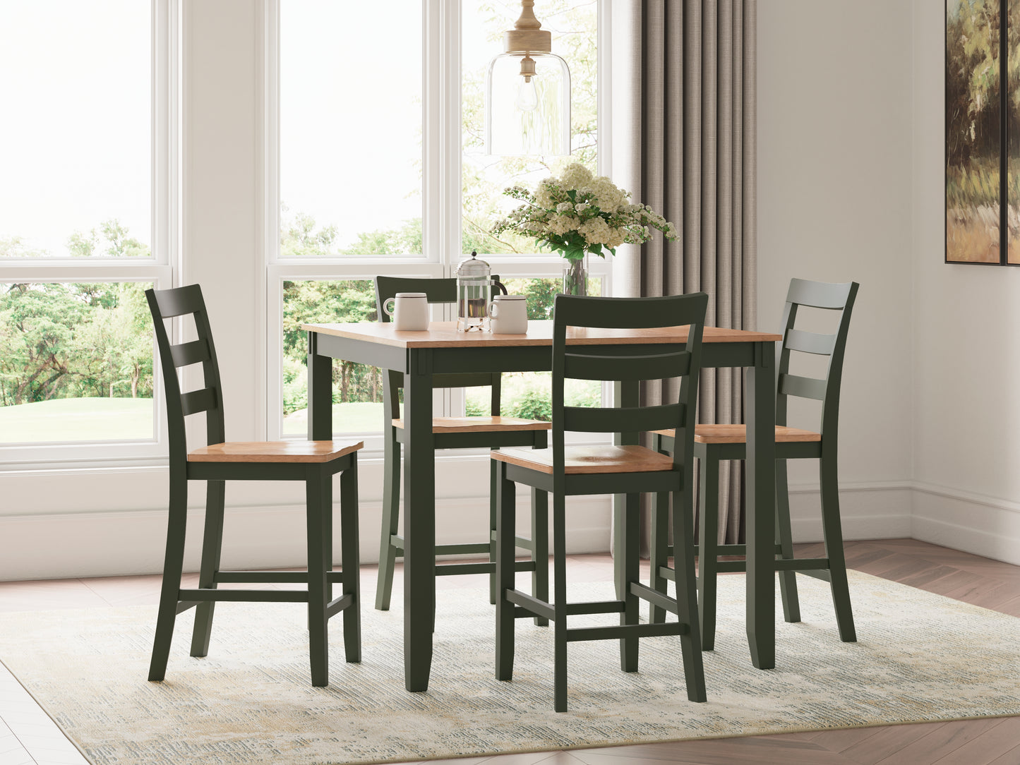 Cassel Furniture Outlet - Ashley Furniture - Gesthaven Dining Room - DRM Counter Table Set (5/CN) / Natural/Green - D401-223
