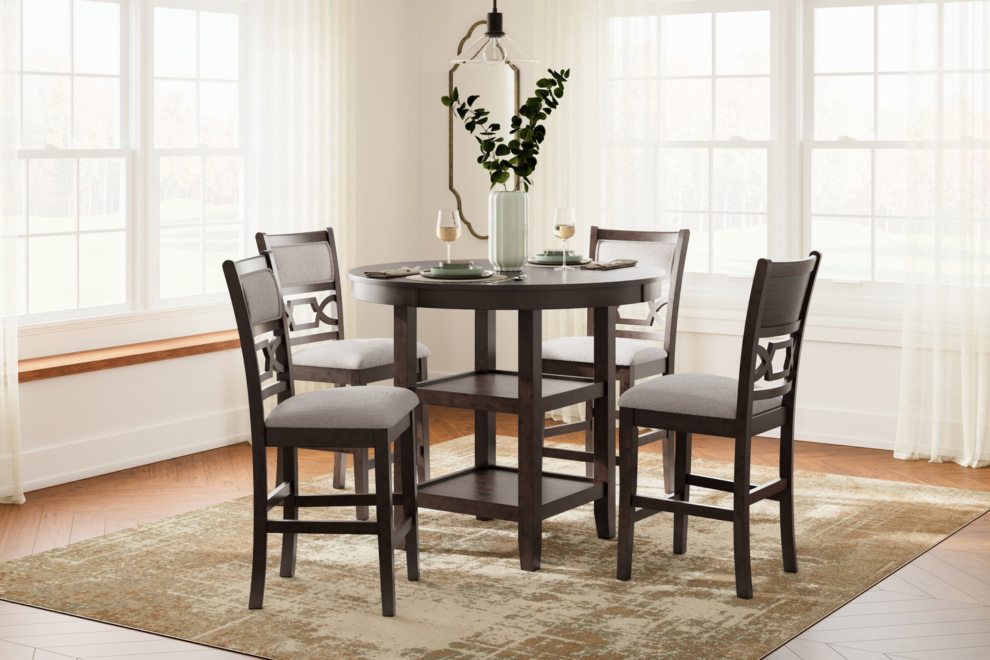 Cassel Furniture Outlet - Ashley Furniture - Langwest Dining Room - DRM Counter Table Set (5/CN) / Brown - D422-223