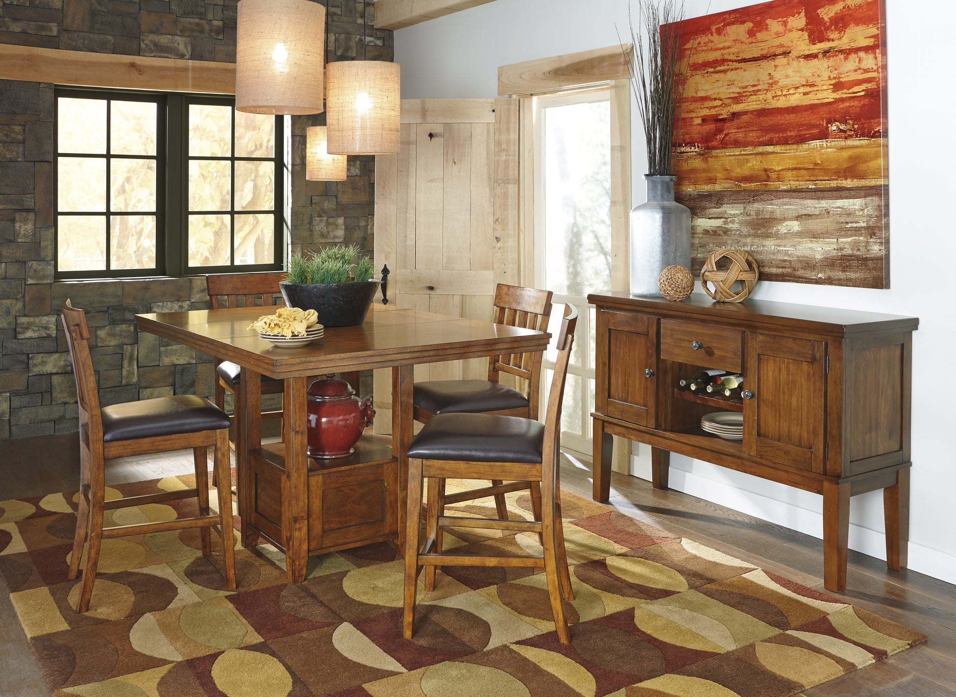 Cassel Furniture Outlet - Ashley Furniture - Ralene Dining Room - RECT DRM Counter EXT Table / Medium Brown - D594-42