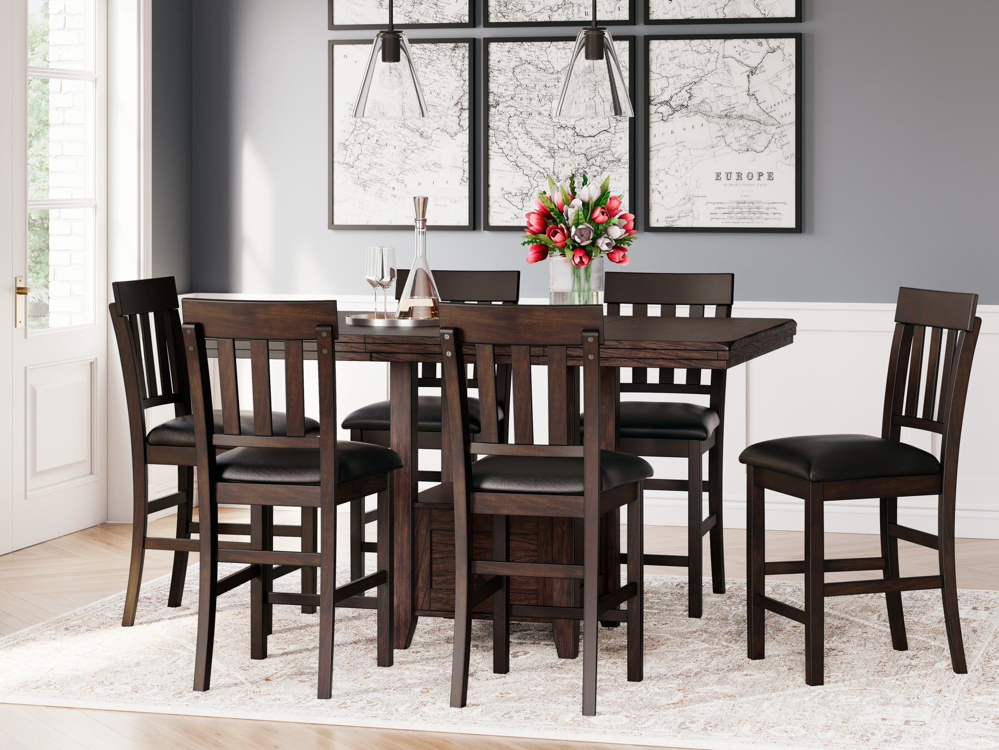Cassel Furniture Outlet - Ashley Furniture - Haddigan Dining Room - RECT DRM Counter EXT Table / Dark Brown - D596-42