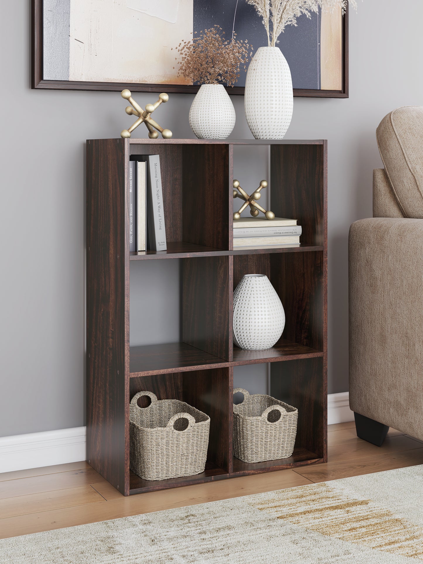 Cassel Furniture Outlet - Ashley Furniture - Glosmount Six Cube Organizer - Six Cube Organizer / Cherry/Light Brown - EA1055-3X2