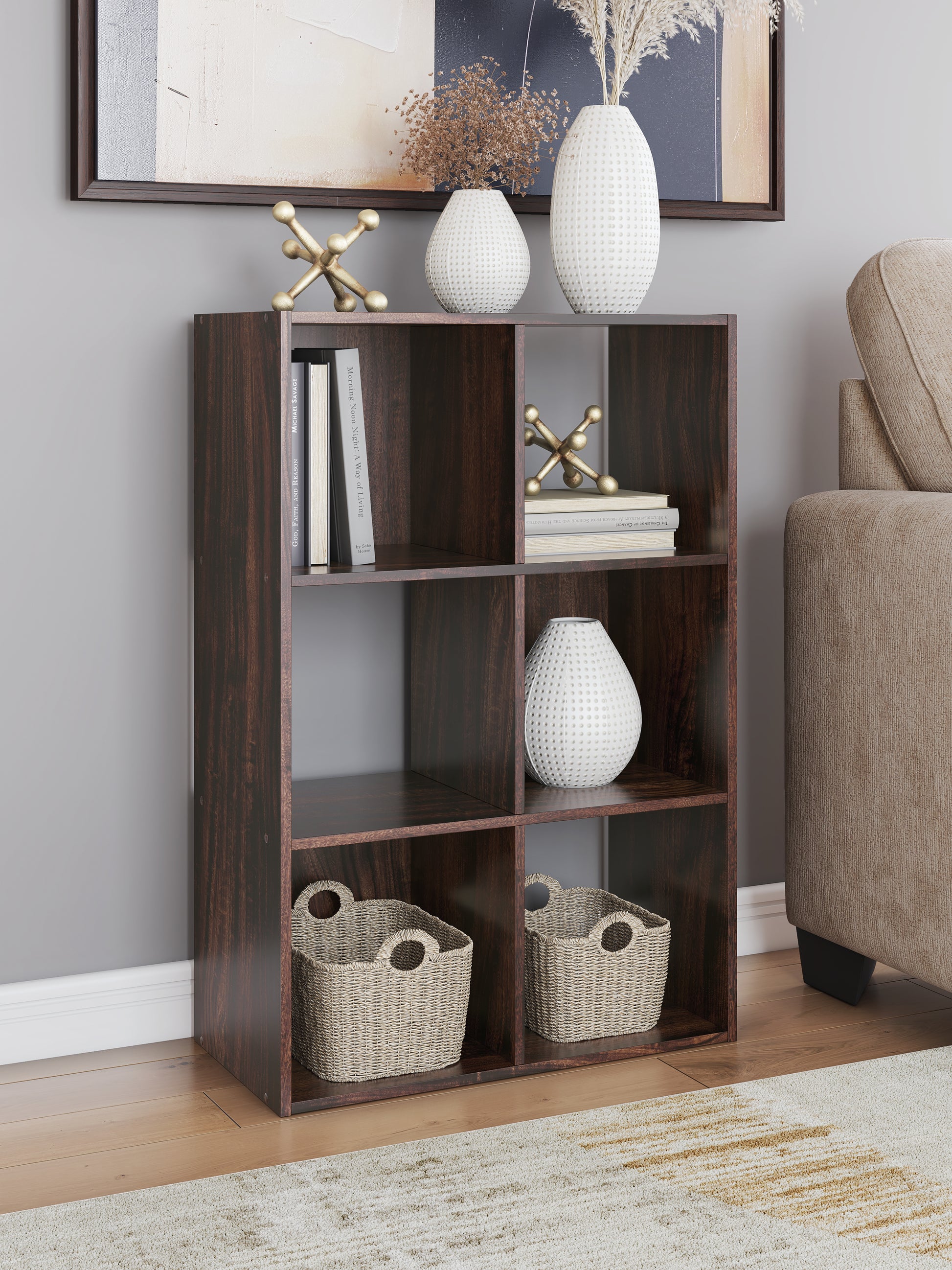 Cassel Furniture Outlet - Ashley Furniture - Glosmount Six Cube Organizer - Six Cube Organizer / Cherry/Light Brown - EA1055-3X2
