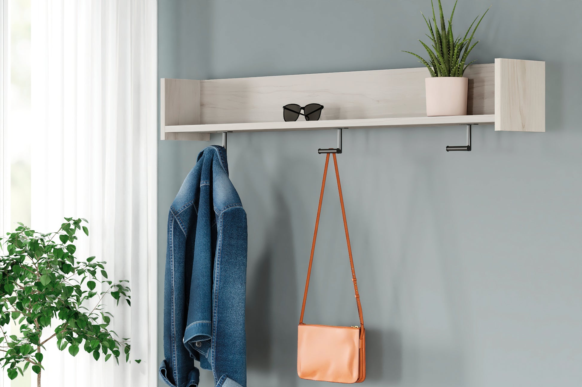 Cassel Furniture Outlet - Ashley Furniture - Socalle Wall Decor - Wall Mounted Coat Rack w/Shelf / Light Natural - EA1864-151