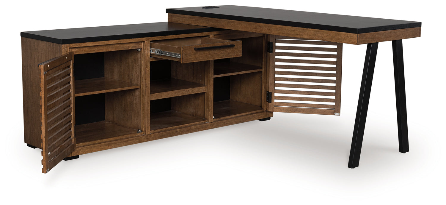 Cassel Furniture Outlet - Ashley Furniture - Kallari Office Desk - Credenza with Desk Return / Warm Brown/Black - H737H1