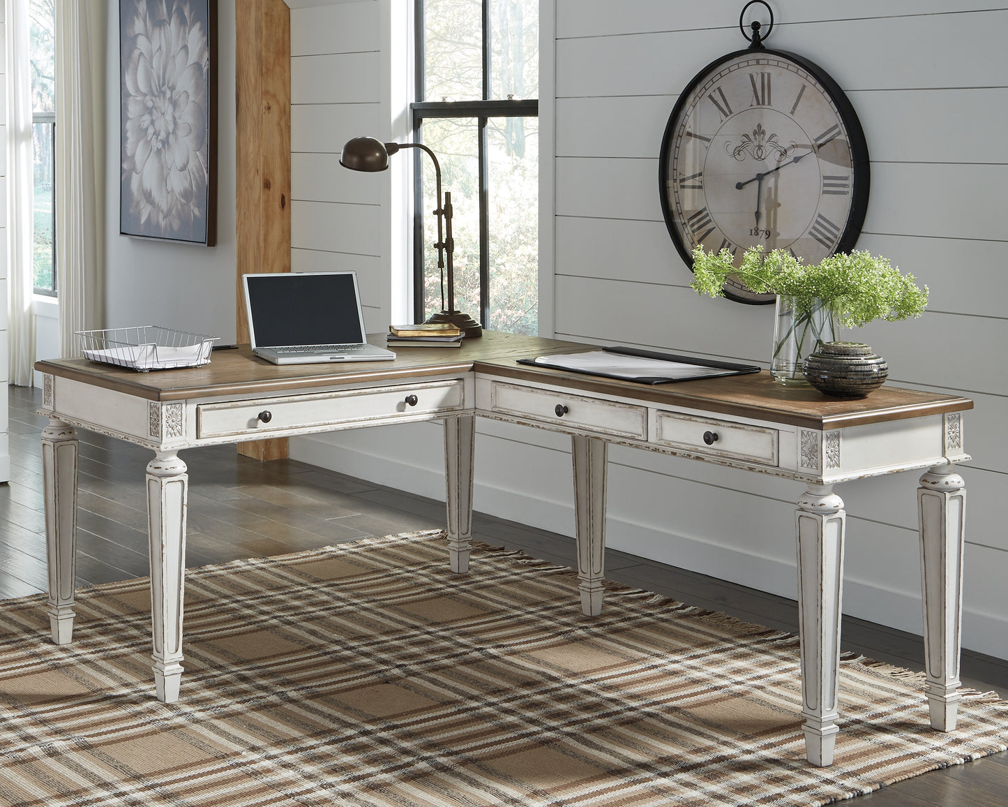 Cassel Furniture Outlet - Ashley Furniture - Realyn Office Desk - 2-Piece Home Office Desk / White/Brown - H743H1