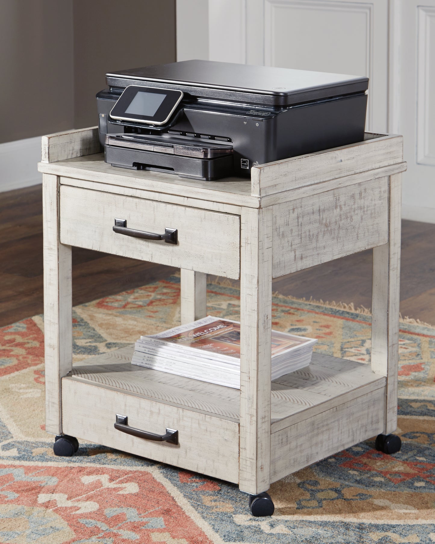 Cassel Furniture Outlet - Ashley Furniture - Carynhurst Printer Stand - Printer Stand / Whitewash - H755-11