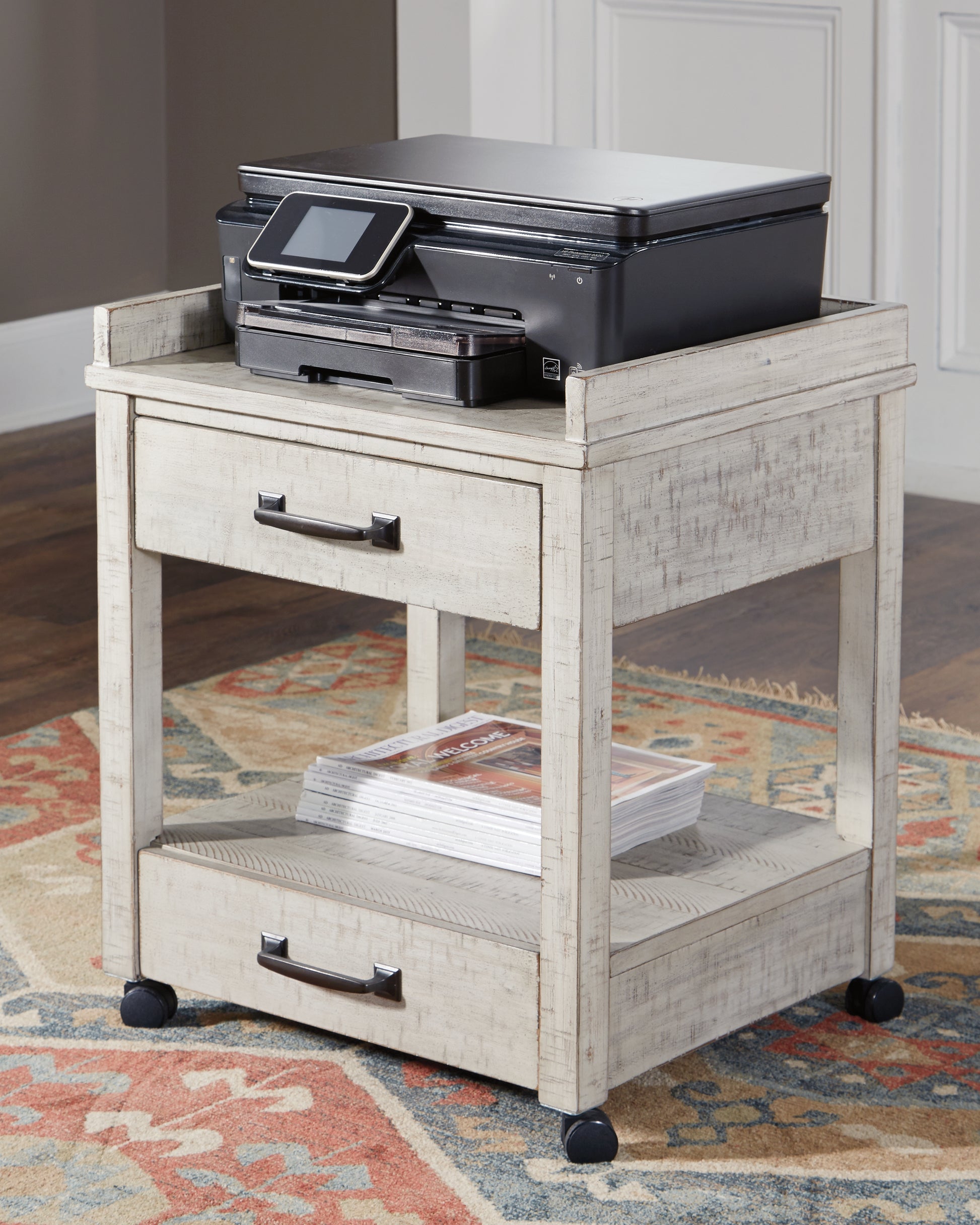 Cassel Furniture Outlet - Ashley Furniture - Carynhurst Printer Stand - Printer Stand / Whitewash - H755-11