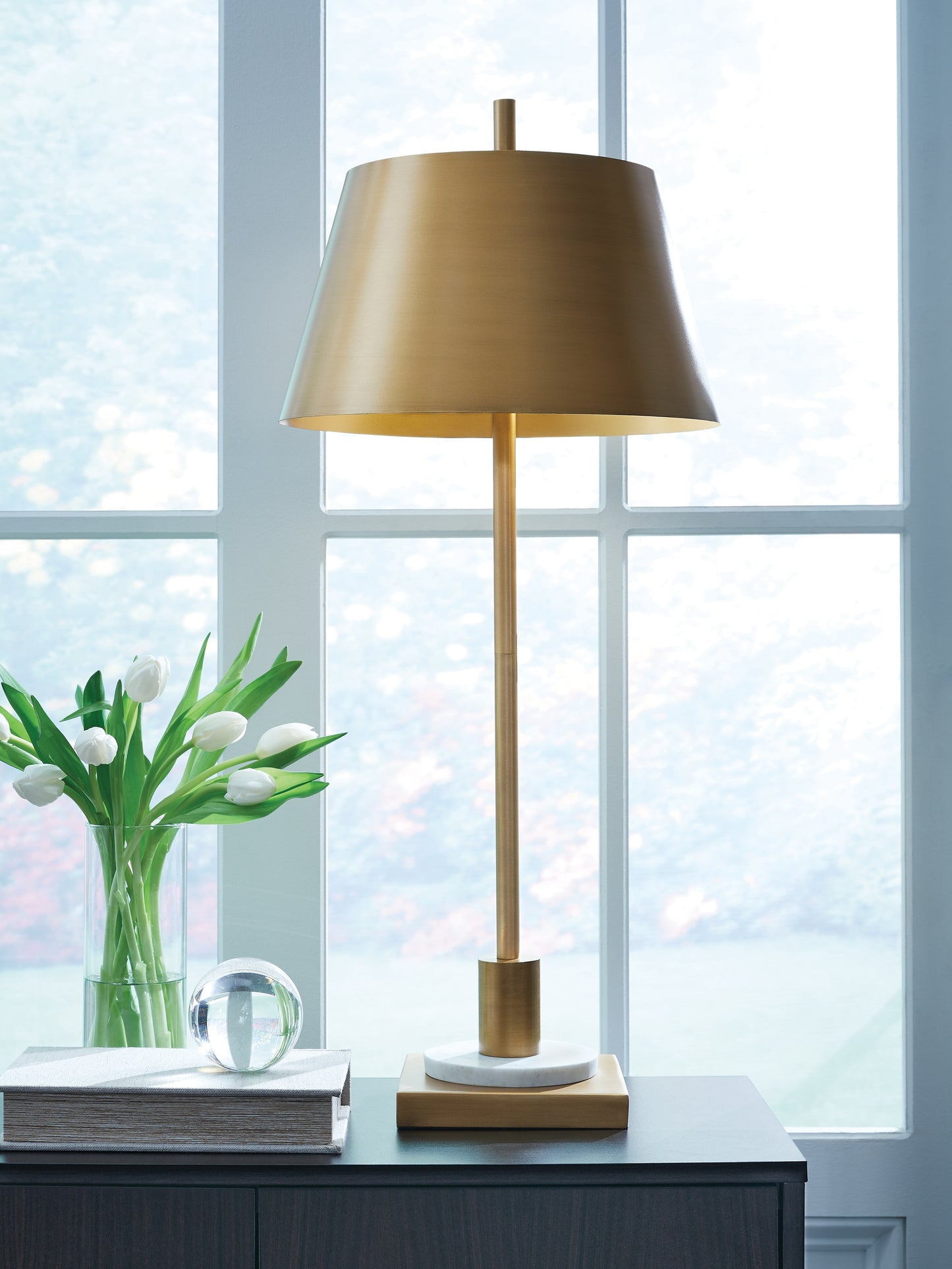 Cassel Furniture Outlet - Ashley Furniture - Fritzburn Lighting - Metal Table Lamp (1/CN) / Gold Finish/White - L208444