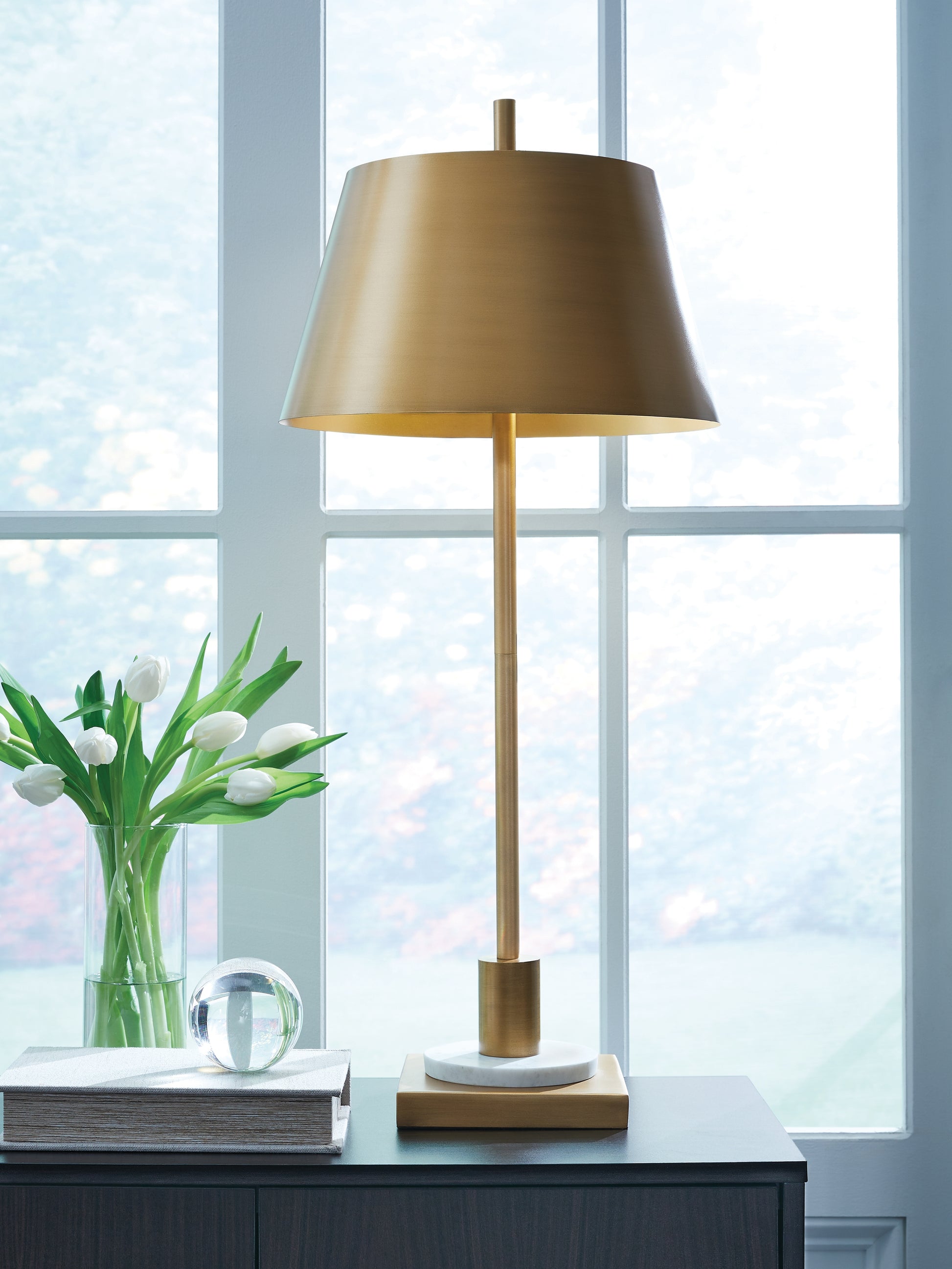 Cassel Furniture Outlet - Ashley Furniture - Fritzburn Lighting - Metal Table Lamp (1/CN) / Gold Finish/White - L208444