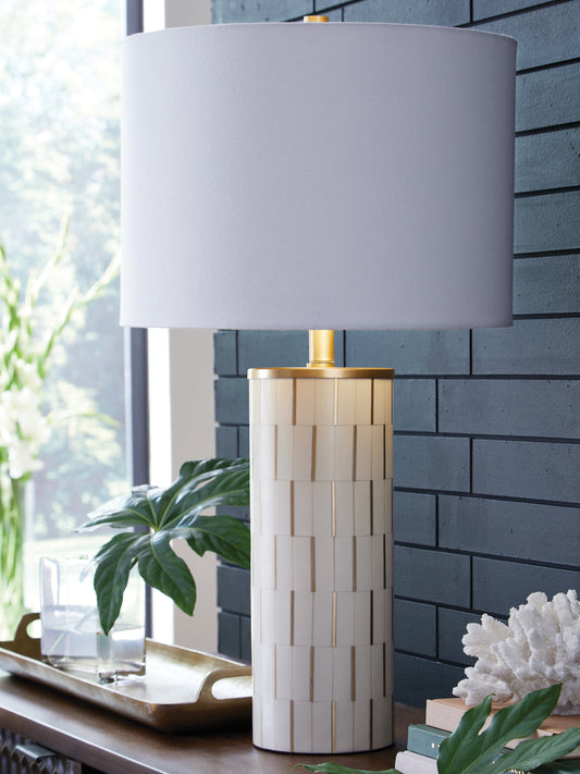 Cassel Furniture Outlet - Ashley Furniture - Faridworth Lighting - Poly Table Lamp (1/CN) / White/Gold Finish - L235954