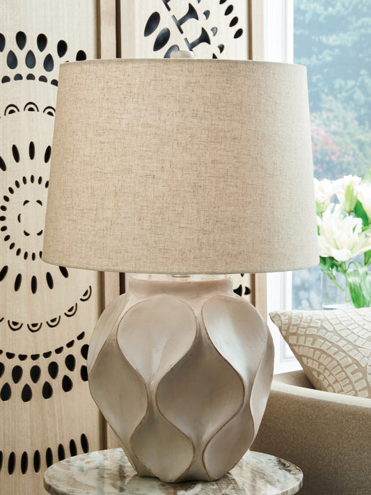 Cassel Furniture Outlet - Ashley Furniture - Edselham Lighting - Paper Table Lamp (1/CN) / Distressed Cream - L235974