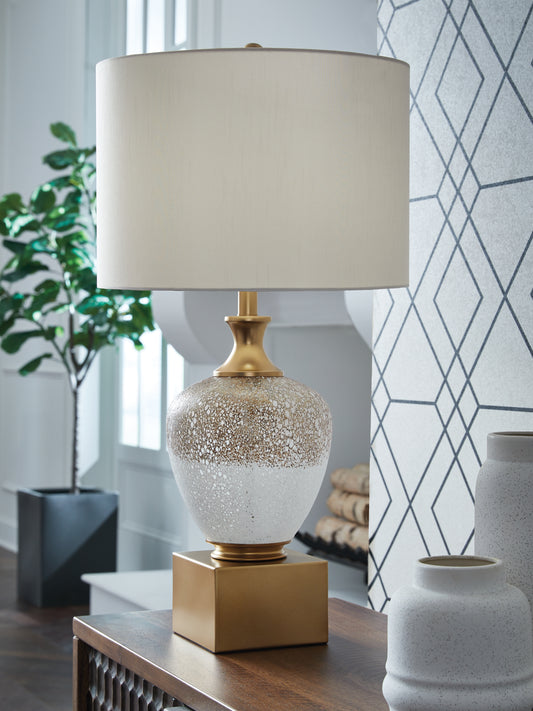 Cassel Furniture Outlet - Ashley Furniture - Tavisburg Lighting - Glass Table Lamp (1/CN) / Brown/White/Gold - L430894