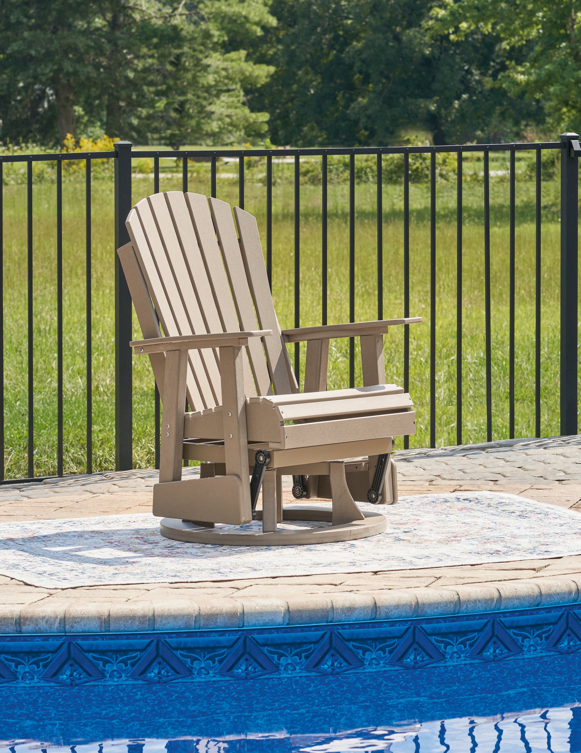 Cassel Furniture Outlet - Ashley Furniture - Hyland wave Outdoor - Swivel Glider Chair / Driftwood - P114-820