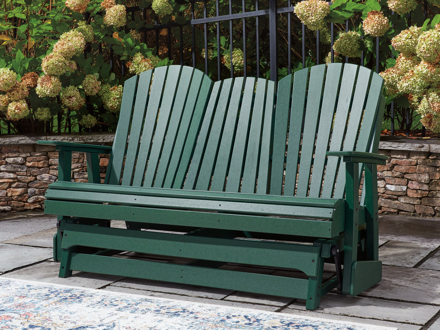 Cassel Furniture Outlet - Ashley Furniture - Shell Beach Outdoor - Loveseat Glider / Green - PCP115-835