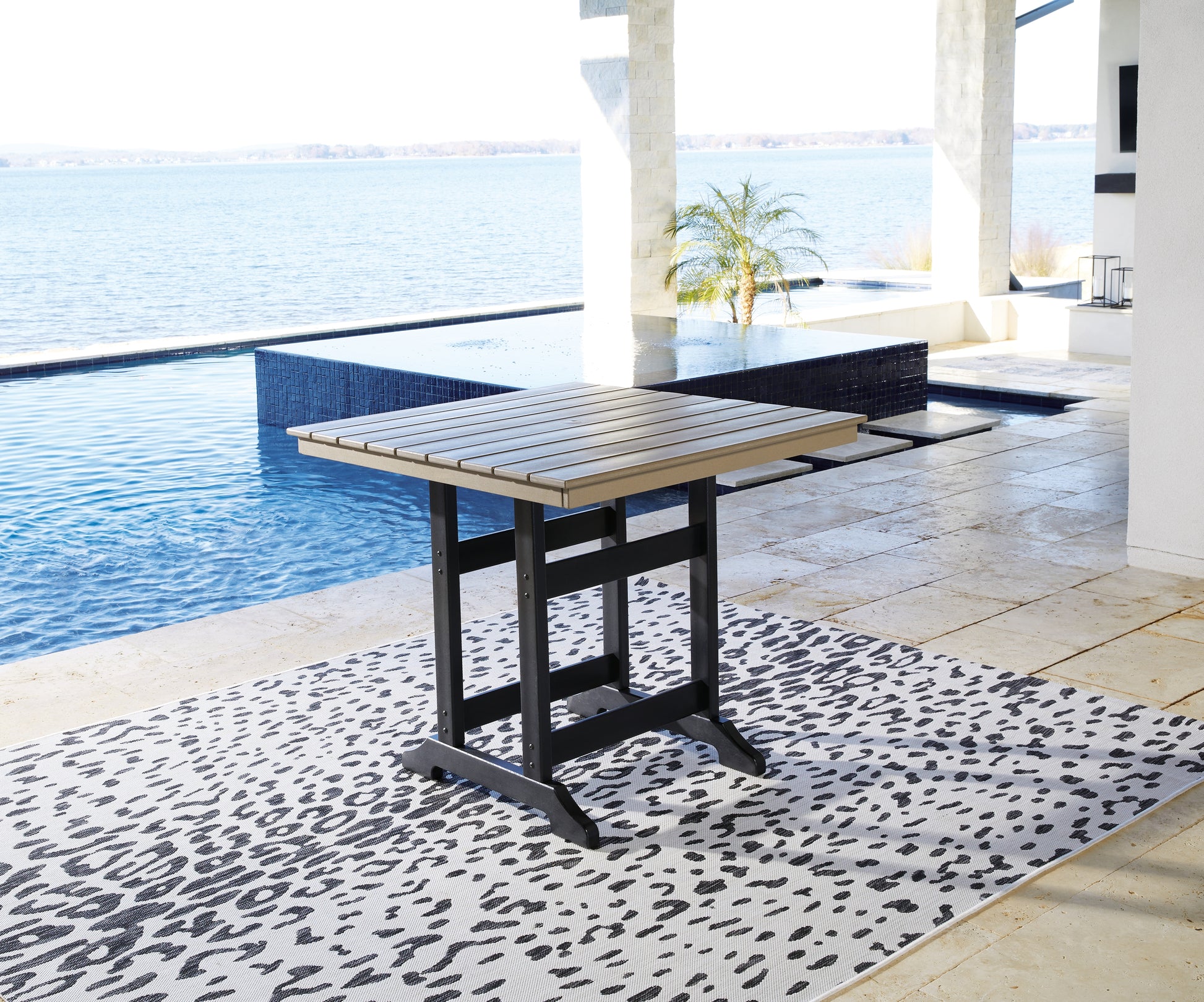 Cassel Furniture Outlet - Ashley Furniture - Fairen Trail Outdoor - Square Counter TBL w/UMB OPT / Black/Driftwood - P211-632