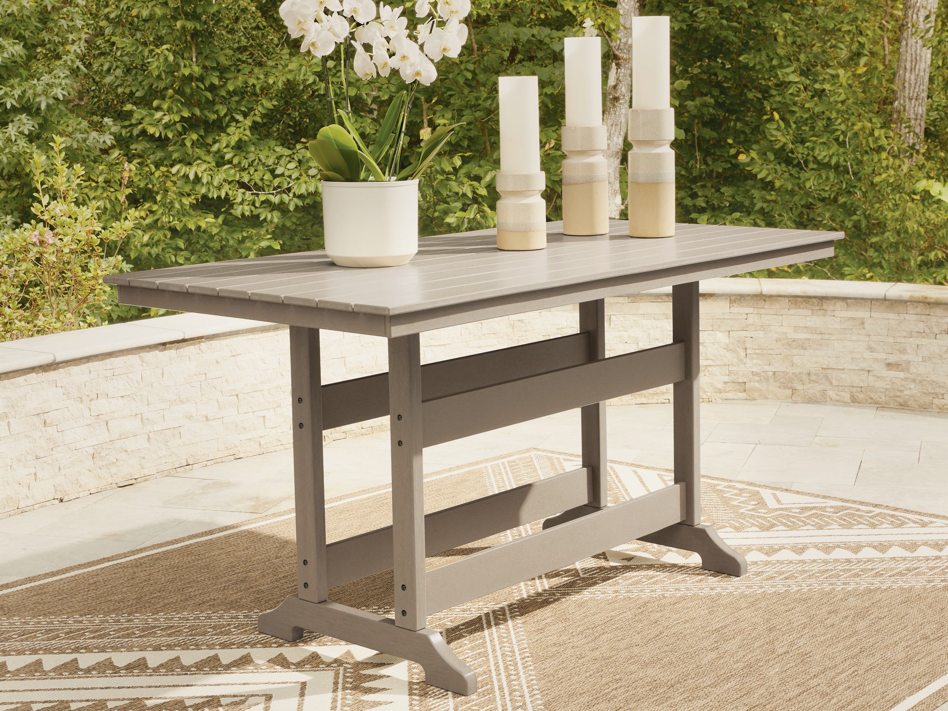 Cassel Furniture Outlet - Ashley Furniture - Seacliff Beach Outdoor - RECT COUNTER TABLE W/UMB OPT - PCP228-642