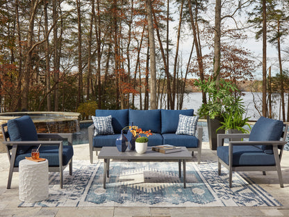 Cassel Furniture Outlet - Ashley Furniture - Gali Outdoor - Sofa/Chairs/Table Set (4/CN) / Gray/Blue - P275-081
