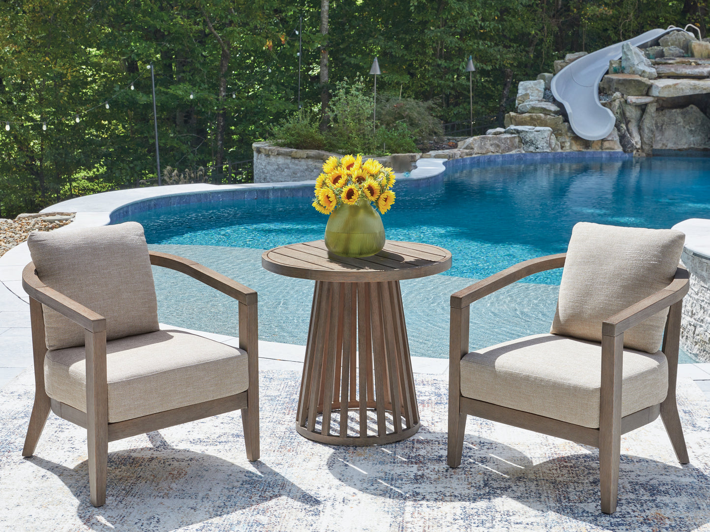 Cassel Furniture Outlet - Ashley Furniture - Joy Lagoon Outdoor - Chairs w/CUSH/Table Set (3/CN) - PCP310-050
