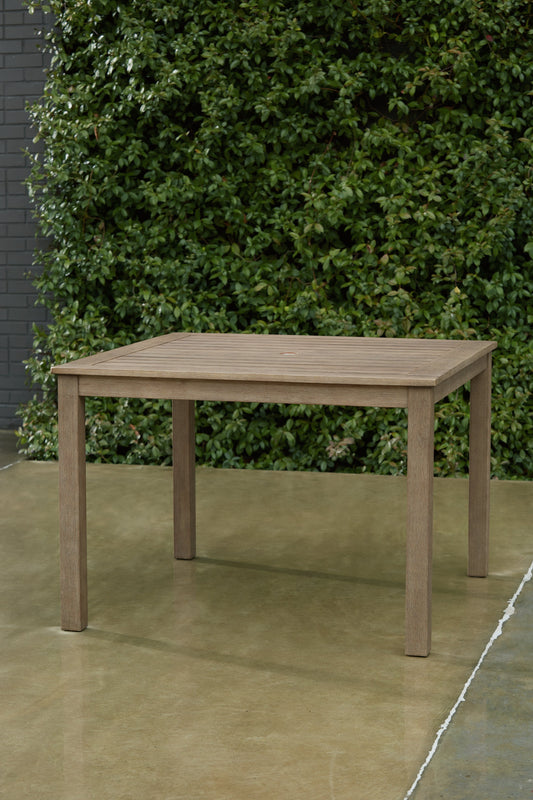 Cassel Furniture Outlet - Ashley Furniture - Aria Plains Outdoor - Square Dining Table w/UMB OPT / Brown - P359-615