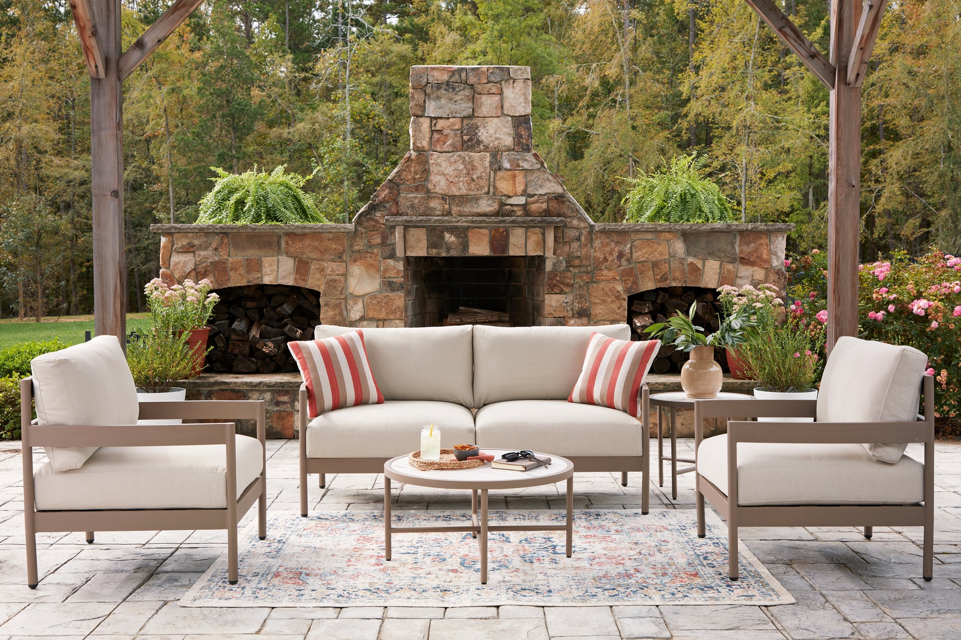Cassel Furniture Outlet - Ashley Furniture - Bluff Trail Outdoor - Love/Chairs/Tables Set (5/CN) - PCP383-080